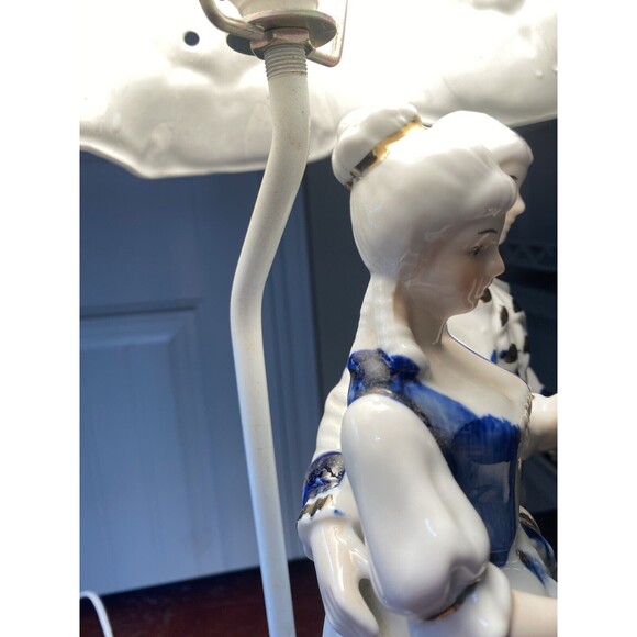 2 Vintage Porcelain Lamp Victorian Colonial Hand painted Man Woman Dog RARE 20" - Picture 13 of 16